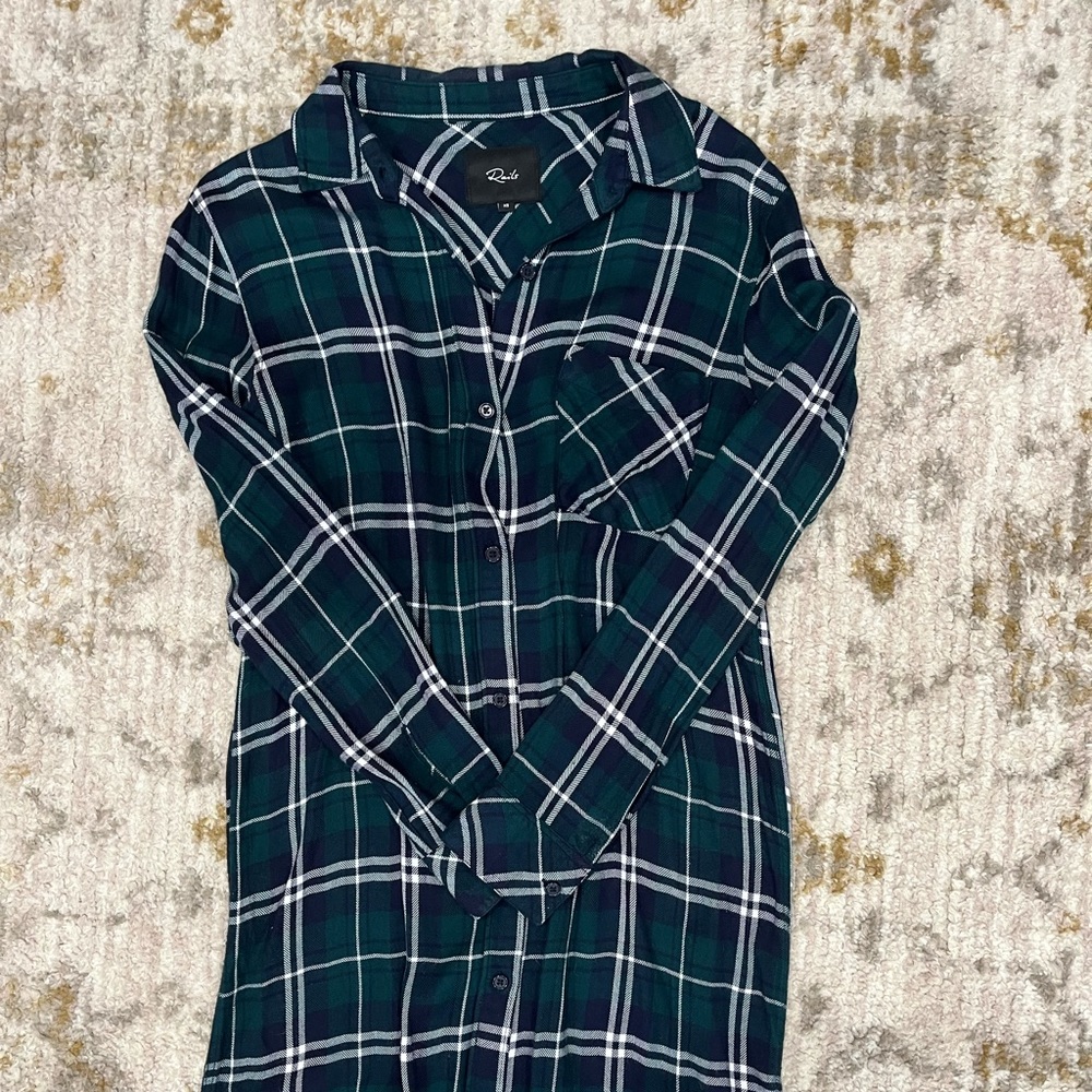 XS Rails Bianca flannel dress in forest/navy/white